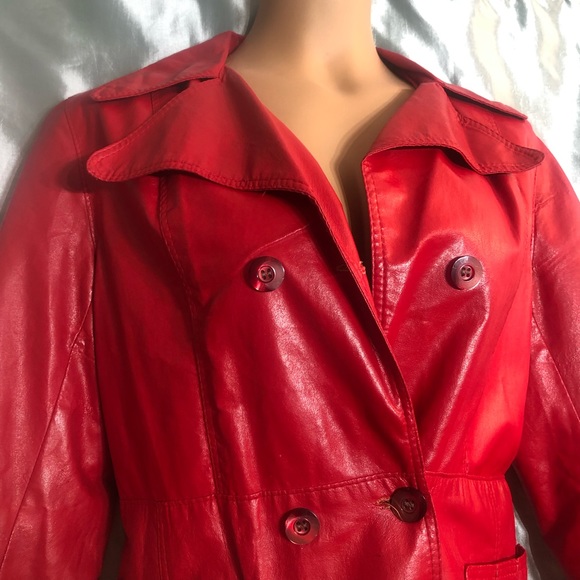 Vintage cherry red Faux leather jacket blazer XL - Picture 2 of 11